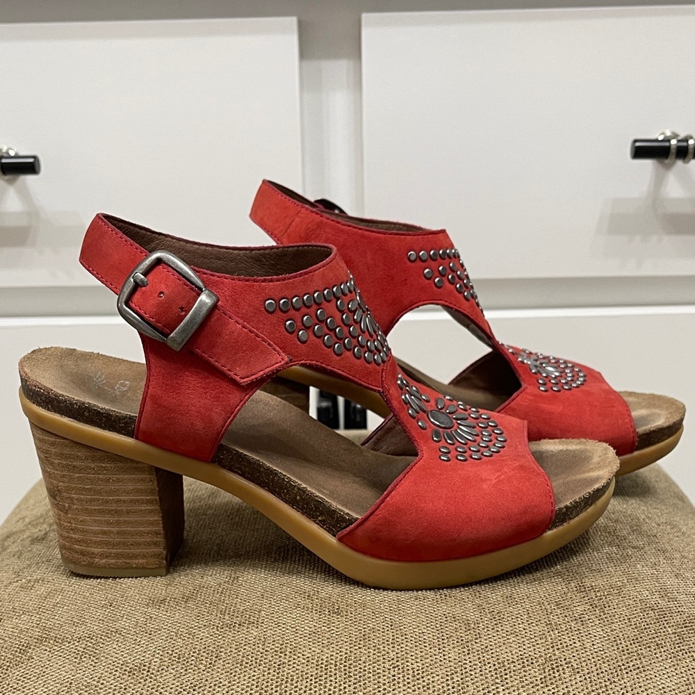 Dansko Red Studded Heeled Sandals